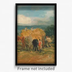 James Ward - A Harvest Scene with Workers Loading Hay on to a Farm Wagon