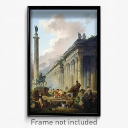 Hubert Robert - Imaginary View of Rome with Equestrian Statue of Marcus Aurelius, the Column of Trajan and a Temple