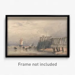 David Cox - Sailing Barges and Shrimpers off a Pier
