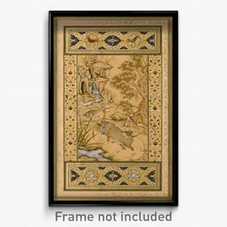 Farrukh Chela - Leaf from the Muraqqa Gulshan- A Buffalo Fighting a Lioness (recto) Calligraphy (verso)