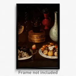 Anonymous Madrid Painter - Fruit Bowl with Plates of Grapes and Pears, glass and clay Vessels