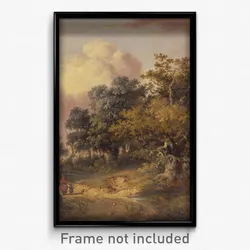Robert Ladbrooke - Wooded Landscape with Woman and Child Walking Down a Road