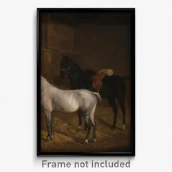 Jacques-Laurent Agasse - A Grey Pony and a Black Charger in a Stable