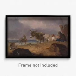 Julius Caesar Ibbetson - Donkeys and Figures on a Beach
