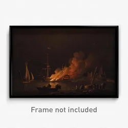 Charles Brooking - Ship on fire at night