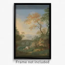 William Smith - A Landscape with Distant Classical Ruins, a Bridge, Figures, and Cattle