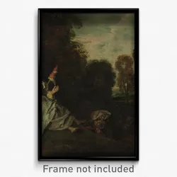 Jean Antoine Watteau - Evening Landscape with Spinner