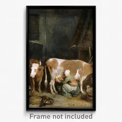 Gerard ter Borch (Dutch - A Maid Milking a Cow in a Barn