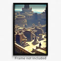 Pixel Art Poster - Made Up Citadel (8 Bit Psychedelic Trippy Video Game Print)