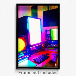 Pixel Art Poster - Colorful Computer (8 Bit Psychedelic Trippy Video Game Print)