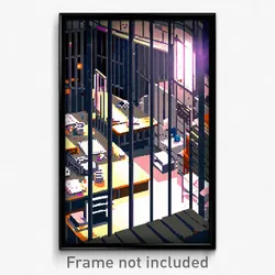 Pixel Art Poster - Cluttered Jail (8 Bit Psychedelic Trippy Video Game Print)