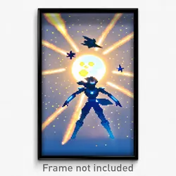 Pixel Art Poster - Upbeat Moon Battle (8 Bit Psychedelic Video Game Print)