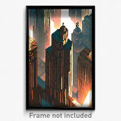 Pixel Art Poster - Bronze Metropolis (8 Bit Psychedelic Trippy Video Game Print)
