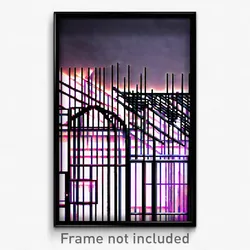 Pixel Art Poster - Wire Frame Architecture (8 Bit Psychedelic Video Game Print)