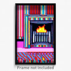 Pixel Art Poster - Striped Fireplace (8 Bit Psychedelic Trippy Video Game Print)