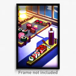 Pixel Art Poster - Ancient Sushi (8 Bit Psychedelic Trippy Video Game Print)