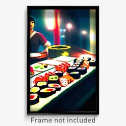 Pixel Art Poster - Uneven Sushi (8 Bit Psychedelic Trippy Video Game Print)