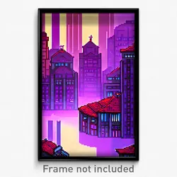 Pixel Art Poster - Violet German City (8 Bit Psychedelic Video Game Print)