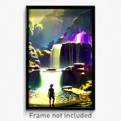 Pixel Art Poster - Quirky Waterfall (8 Bit Psychedelic Trippy Video Game Print)