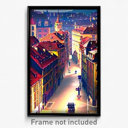 Pixel Art Poster - Stark European City (8 Bit Psychedelic Video Game Print)