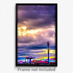 Pixel Art Poster - Cloudy Fairground (8 Bit Psychedelic Trippy Video Game Print)