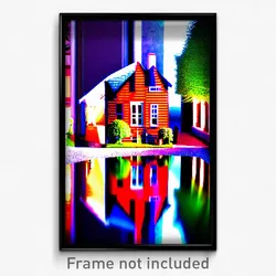 Pixel Art Poster - Reflecting House (8 Bit Psychedelic Trippy Video Game Print)