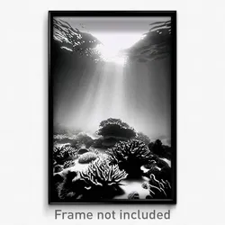 Pixel Art Poster - Black And White Reef (8 Bit Psychedelic Video Game Print)