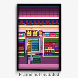 Pixel Art Poster - Mushy Grocery Store (8 Bit Psychedelic Video Game Print)
