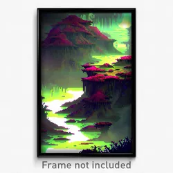 Pixel Art Poster - Monstrous Bog (8 Bit Psychedelic Trippy Video Game Print)