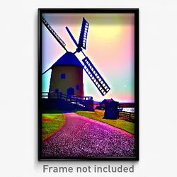 Pixel Art Poster - Far Windmill (8 Bit Psychedelic Trippy Video Game Print)