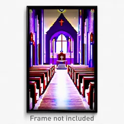 Pixel Art Poster - Violet Chapel (8 Bit Psychedelic Trippy Video Game Print)