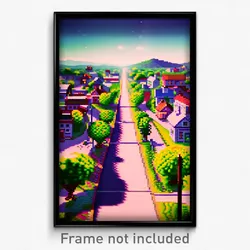 Pixel Art Poster - Meek Small Town (8 Bit Psychedelic Trippy Video Game Print)
