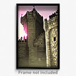 Pixel Art Poster - Dangerous Battlements (8 Bit Psychedelic Video Game Print)