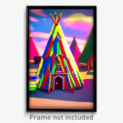 Pixel Art Poster - Colorful Wigwam (8 Bit Psychedelic Trippy Video Game Print)