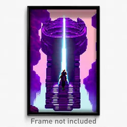 Pixel Art Poster - Violet Ziggurat (8 Bit Psychedelic Trippy Video Game Print)