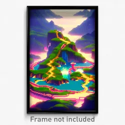 Pixel Art Poster - Liquid Archipelago (8 Bit Psychedelic Video Game Print)