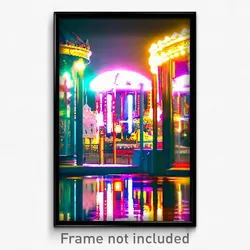 Pixel Art Poster - Reflecting Fairground (8 Bit Psychedelic Video Game Print)