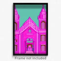 Pixel Art Poster - Pink Cartoon Architecture (8 Bit Video Game Print)