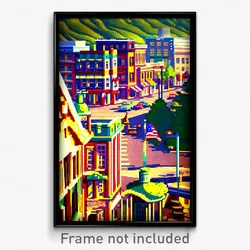 Pixel Art Poster - Fancy American Town (8 Bit Psychedelic Video Game Print)