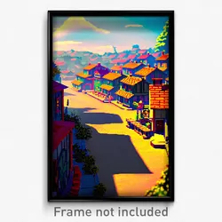Pixel Art Poster - Familiar Settlement (8 Bit Psychedelic Video Game Print)