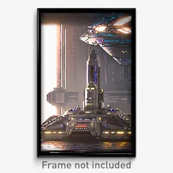 Pixel Art Poster - Novel Spaceship (8 Bit Psychedelic Trippy Video Game Print)