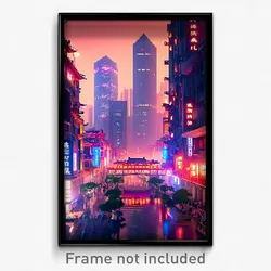 Pixel Art Poster - Polished Chinese City (8 Bit Psychedelic Video Game Print)