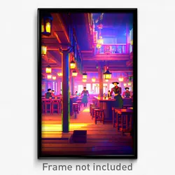 Pixel Art Poster - Harmonious Tavern (8 Bit Psychedelic Trippy Video Game Print)