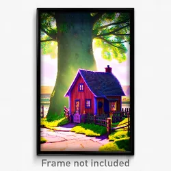 Pixel Art Poster - Warped Cottage (8 Bit Psychedelic Trippy Video Game Print)