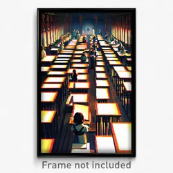 Pixel Art Poster - Crowded Scriptorium (8 Bit Psychedelic Video Game Print)