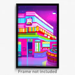 Pixel Art Poster - Multicolored Bakery (8 Bit Psychedelic Video Game Print)