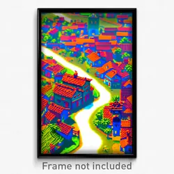 Pixel Art Poster - Complex Village (8 Bit Psychedelic Trippy Video Game Print)