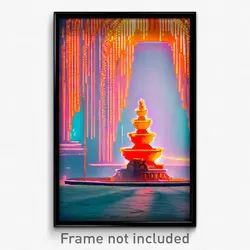 Pixel Art Poster - Orange Fountain (8 Bit Psychedelic Trippy Video Game Print)