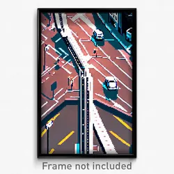 Pixel Art Poster - Urban Intersection (8 Bit Psychedelic Video Game Print)
