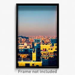 Pixel Art Poster - Sky Blue Indian City (8 Bit Psychedelic Video Game Print)